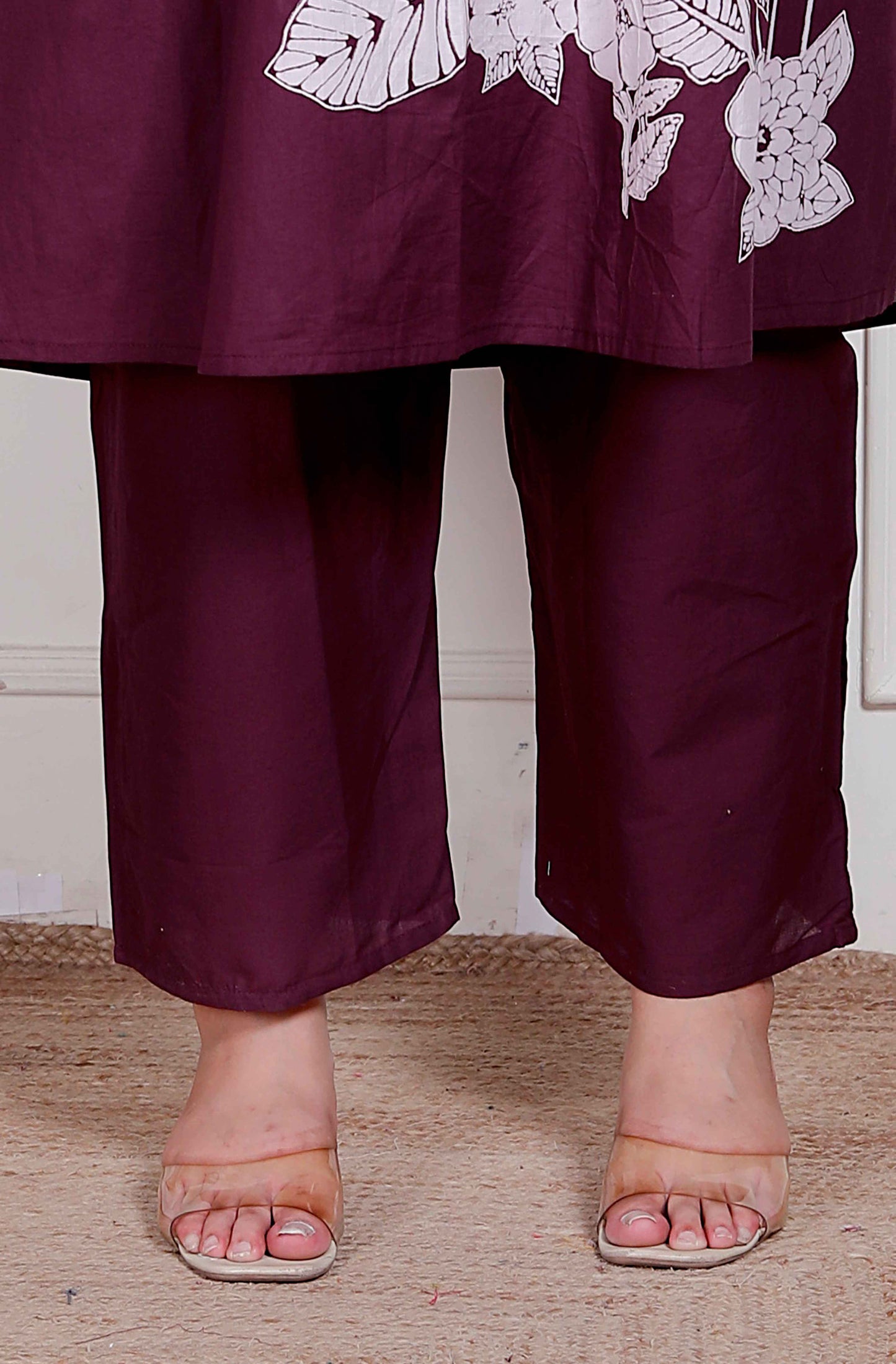 Miravan womens plus size Wine Floral Kurta with Palazzo