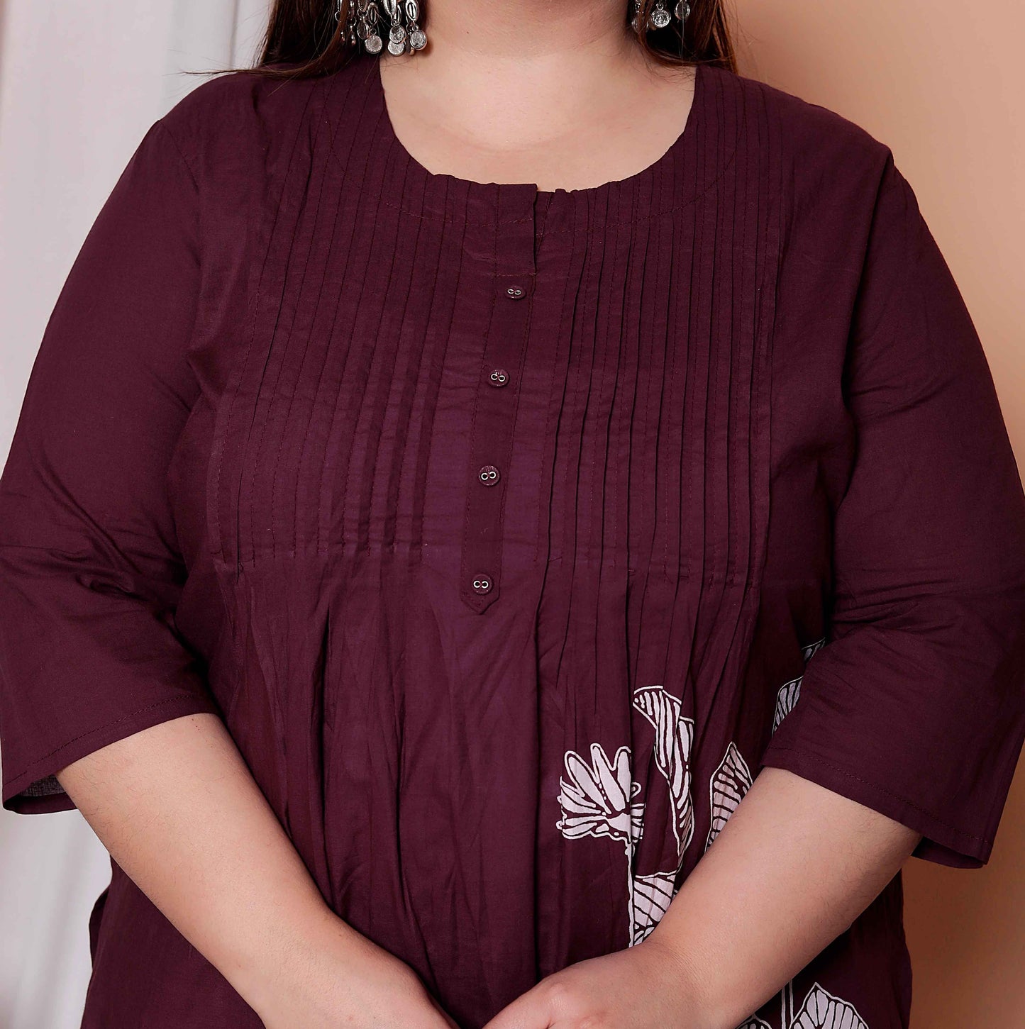 Miravan Womens plus size Wine Floral Kurta with palazzo and Dupatta set