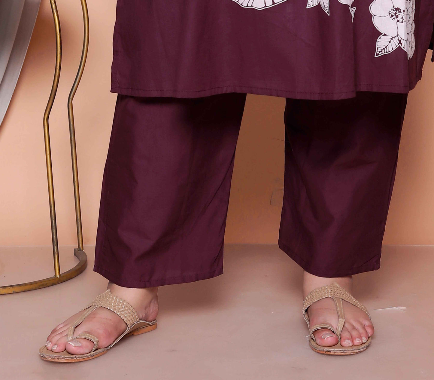 Miravan Womens plus size Wine Floral Kurta with palazzo and Dupatta set