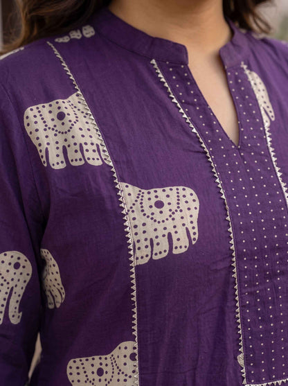 Miravan Womens Plus Size Purple Printed Kurta with Palazzo