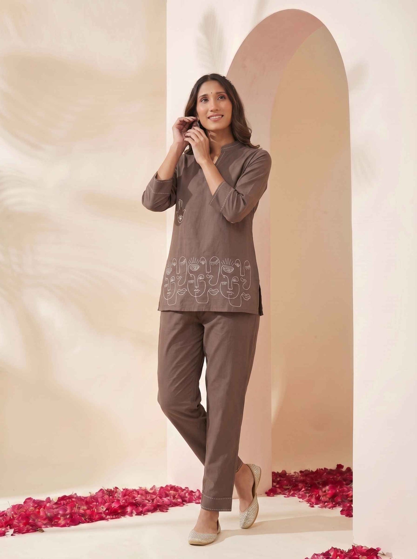 Miravan's Womens Grey Embroidered Kurta with palazzo Set