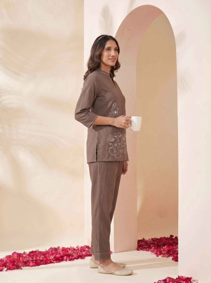 Miravan's Womens Grey Embroidered Kurta with palazzo Set