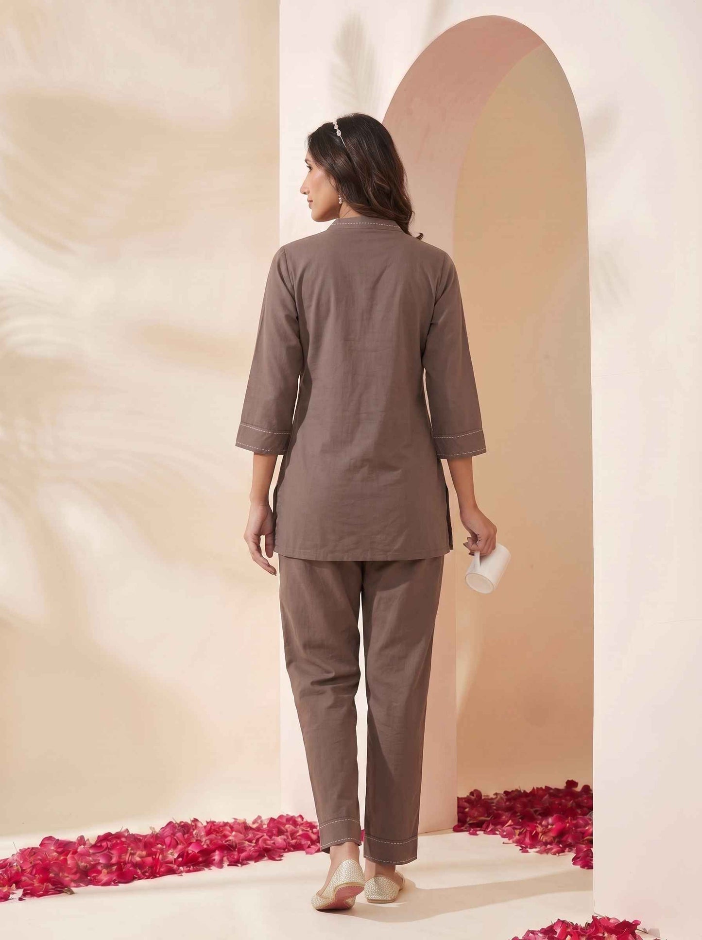 Miravan's Womens Grey Embroidered Kurta with palazzo Set