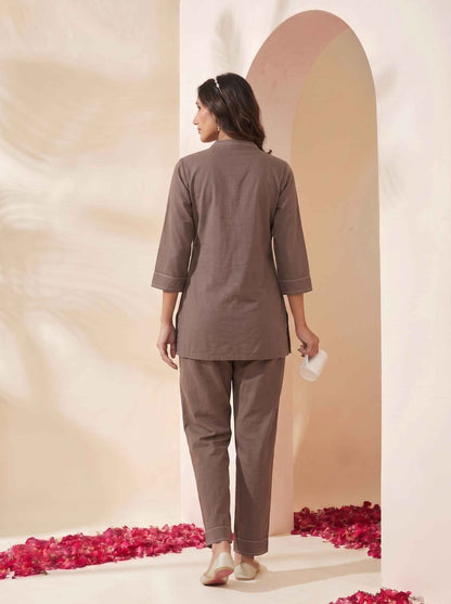 Miravan's Womens Grey Embroidered Kurta with palazzo Set