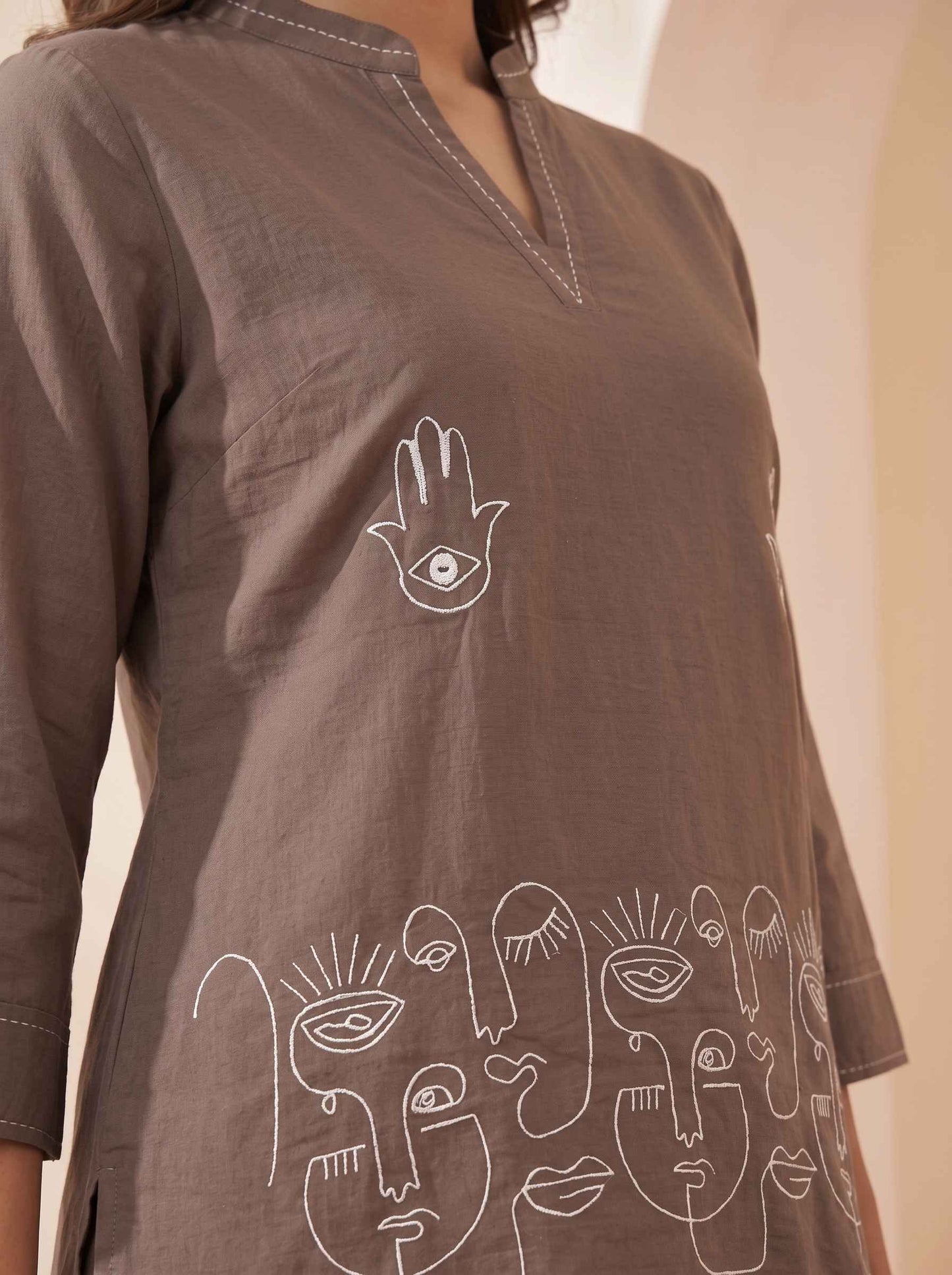 Miravan's Womens Grey Embroidered Kurta with palazzo Set
