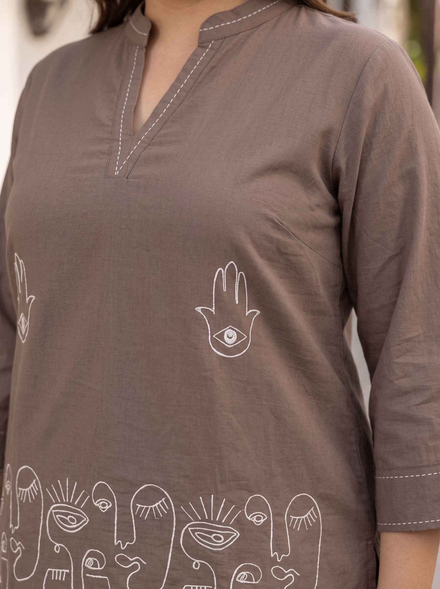 Miravan's Womens Grey Embroidered Kurta with palazzo Set