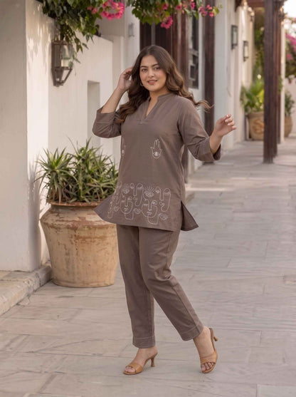 Miravan's Womens Plus Size Grey Embroidered Kurta with palazzo Set