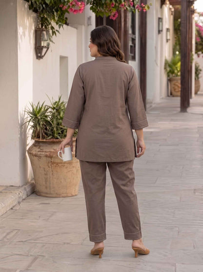 Miravan's Womens Plus Size Grey Embroidered Kurta with palazzo Set