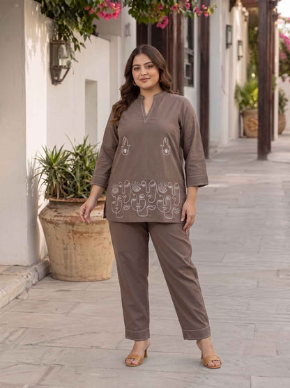 Miravan's Womens Plus Size Grey Embroidered Kurta with palazzo Set