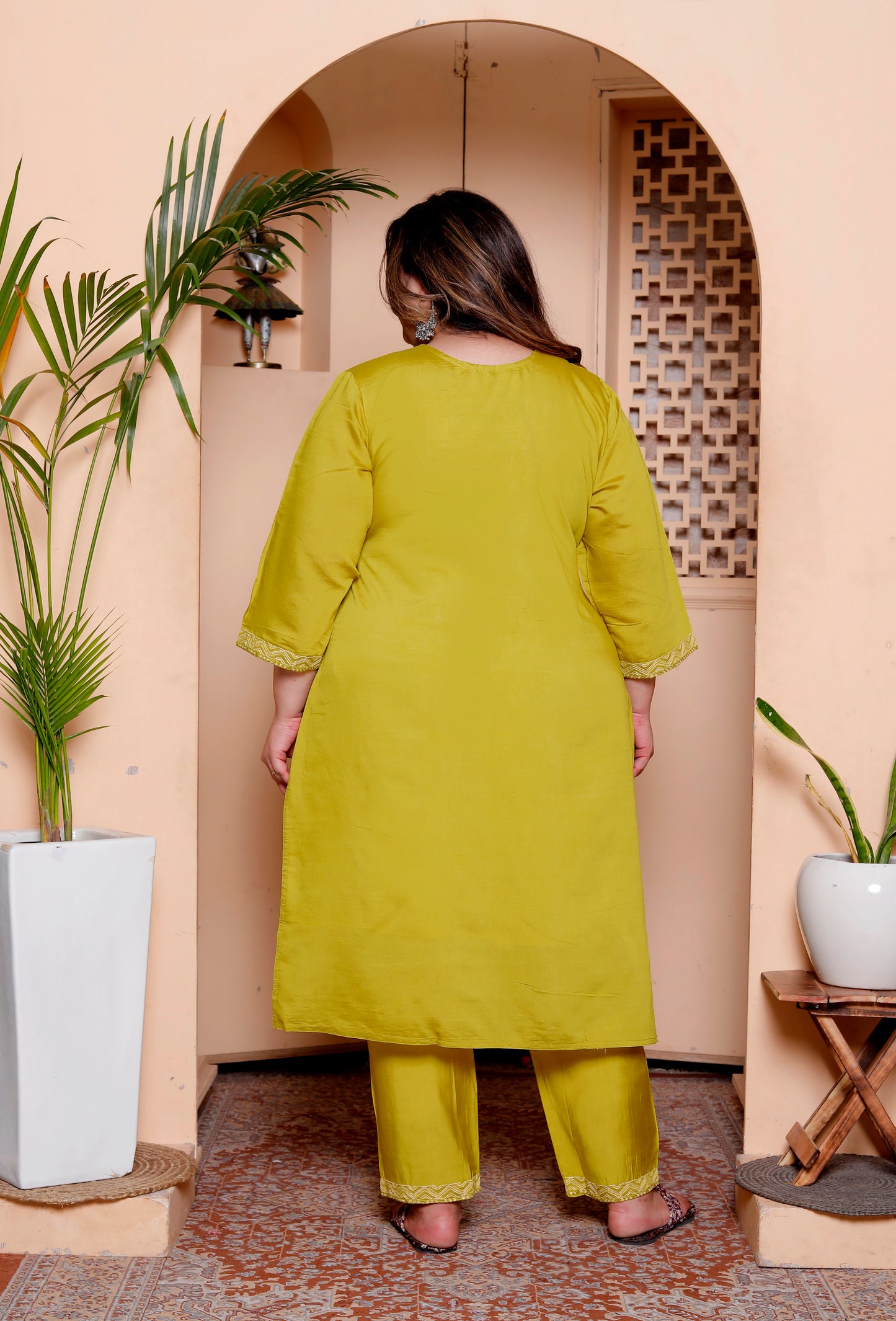 Miravan Womens Plus Size Muslin Yellow  Kurta and Palazzo with Dupatta Set