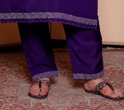 Miravan Womens Plus Size Purple Muslin Stright kurta and palazzo with dupatta Suit set