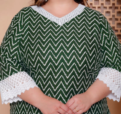 Miravan Womens Plus Size Green Rayon Zigzag Print Kurta with Palazzo set