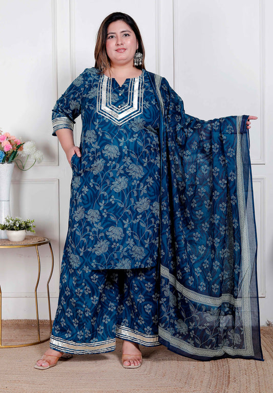 Miravan Plus Size Women's Gota Patti cotton Kurta Paired with Palazzo and Dupatta
