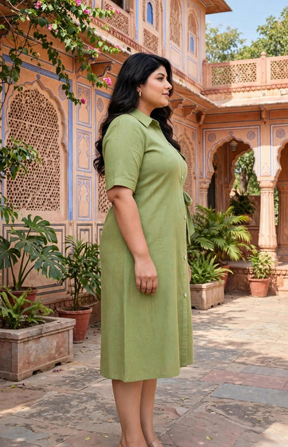 Miravan Womens Plus Size Green Party Dress with Belt