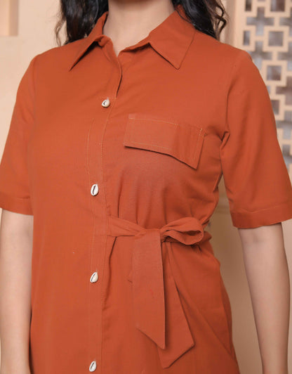 Miravan Womens Rust Solid Midi Dress and Side Belt