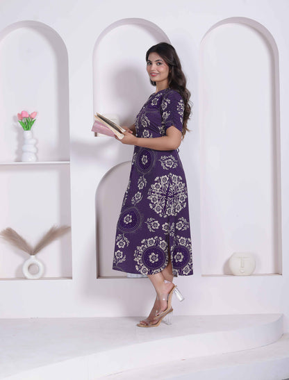 Miravan Womens Floral Printed A-line Shirt Collar Maxi Dress