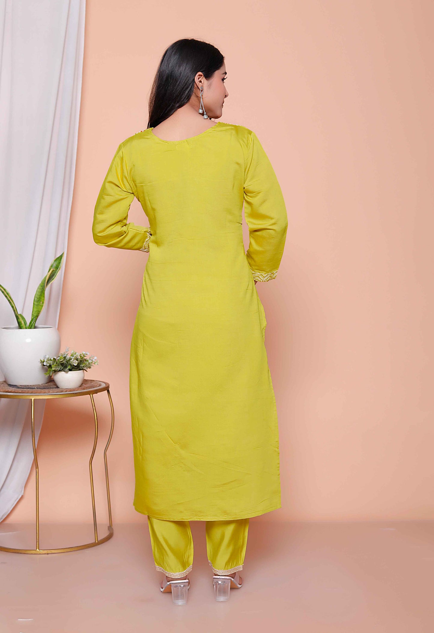 Miravan Womens Muslin Yellow  Kurta and Palazzo with Dupatta Set