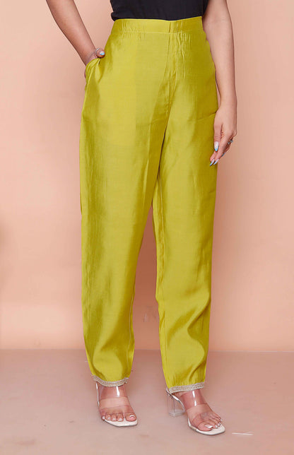 Miravan Womens Muslin Yellow  Kurta and Palazzo with Dupatta Set