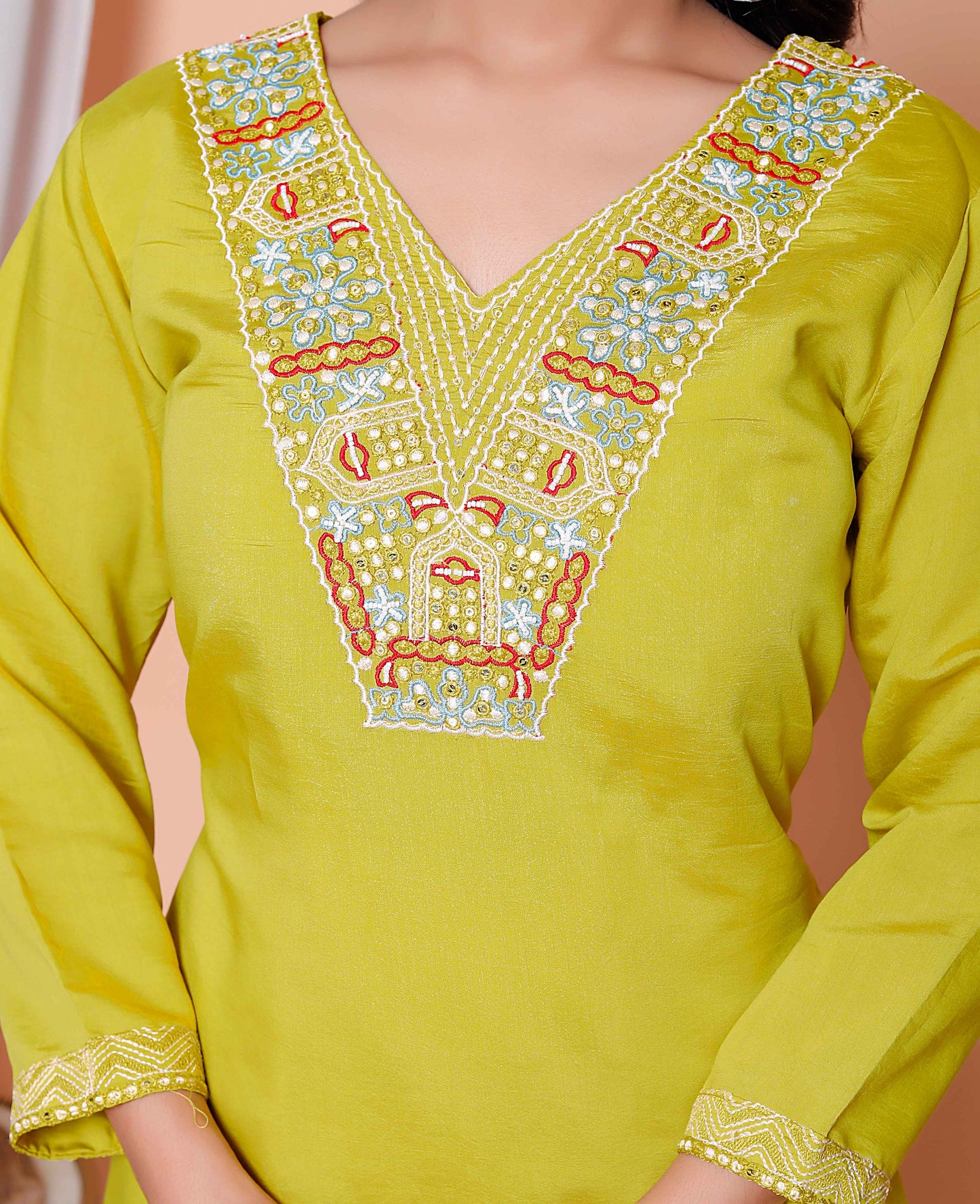 Miravan Womens Muslin Yellow  Kurta and Palazzo with Dupatta Set