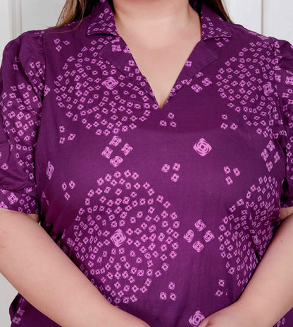 Miravan Plus Size Womens Purple Bandhni printed A-Line Maxi Dress