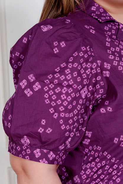 Miravan Plus Size Womens Purple Bandhni printed A-Line Maxi Dress