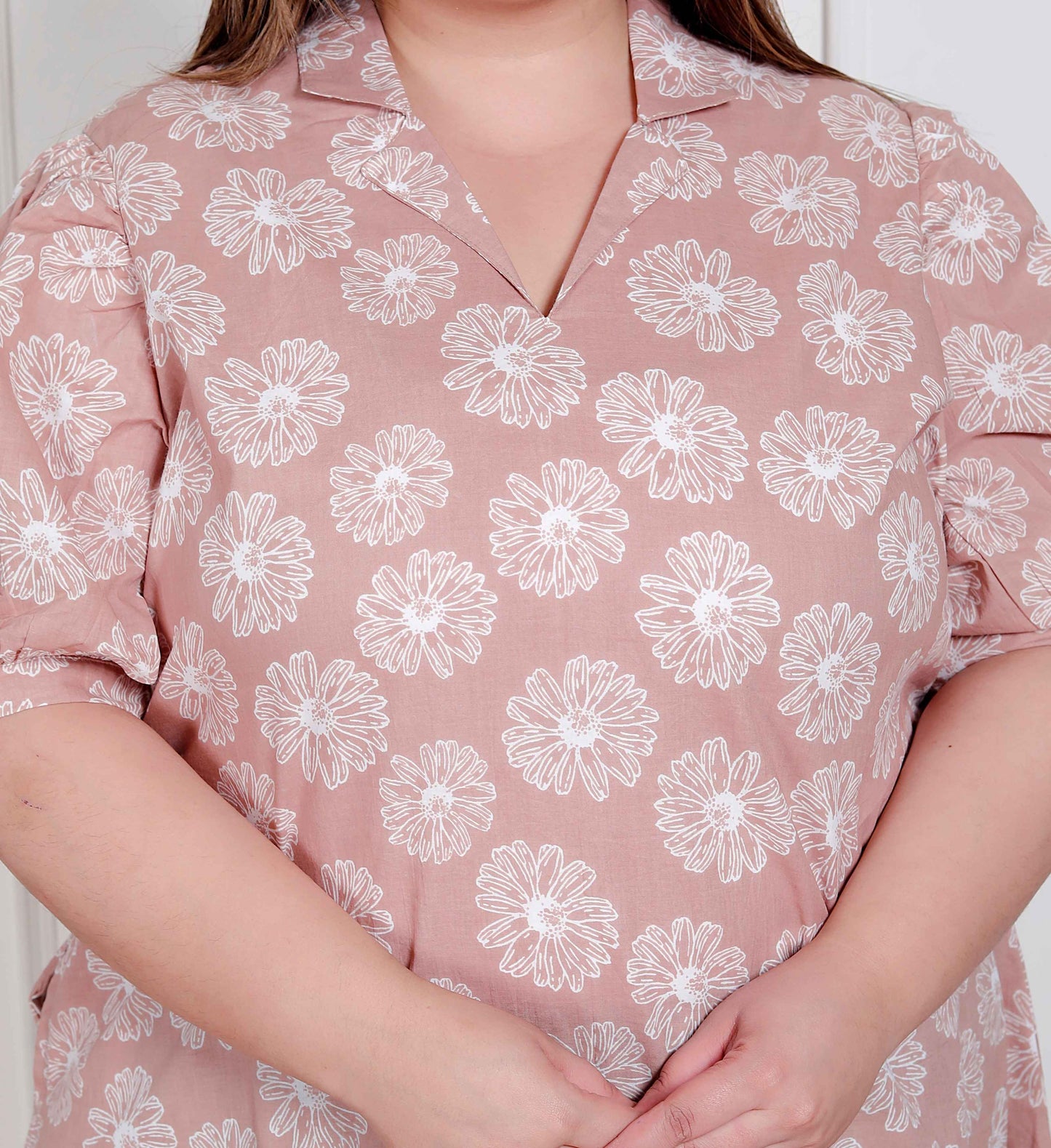 Miravan Plus Size Womens Puff Sleeve Pure Cotton Printed Maxi Dress