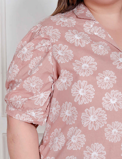 Miravan Plus Size Womens Puff Sleeve Pure Cotton Printed Maxi Dress