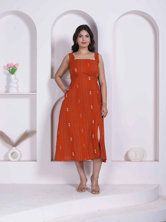 Miravan Womens Abstract Printed Rust A_line Maxi Dress