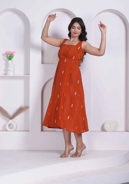 Miravan Womens Abstract Printed Rust A_line Maxi Dress