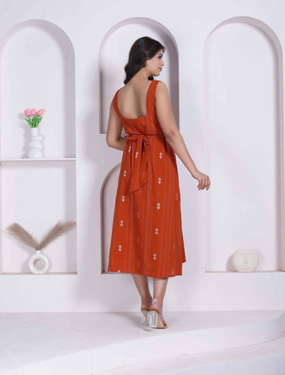 Miravan Womens Abstract Printed Rust A_line Maxi Dress
