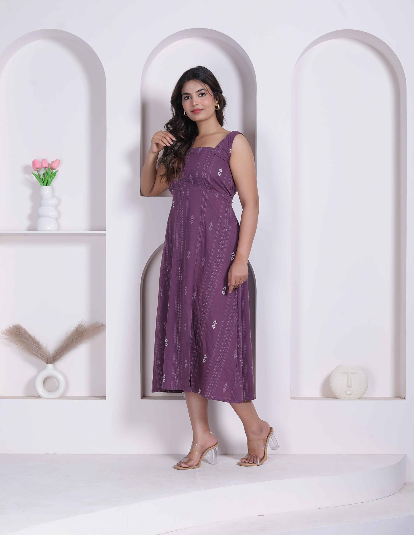 Miravan Womens Abstract Printed Wine A_line Maxi Dress