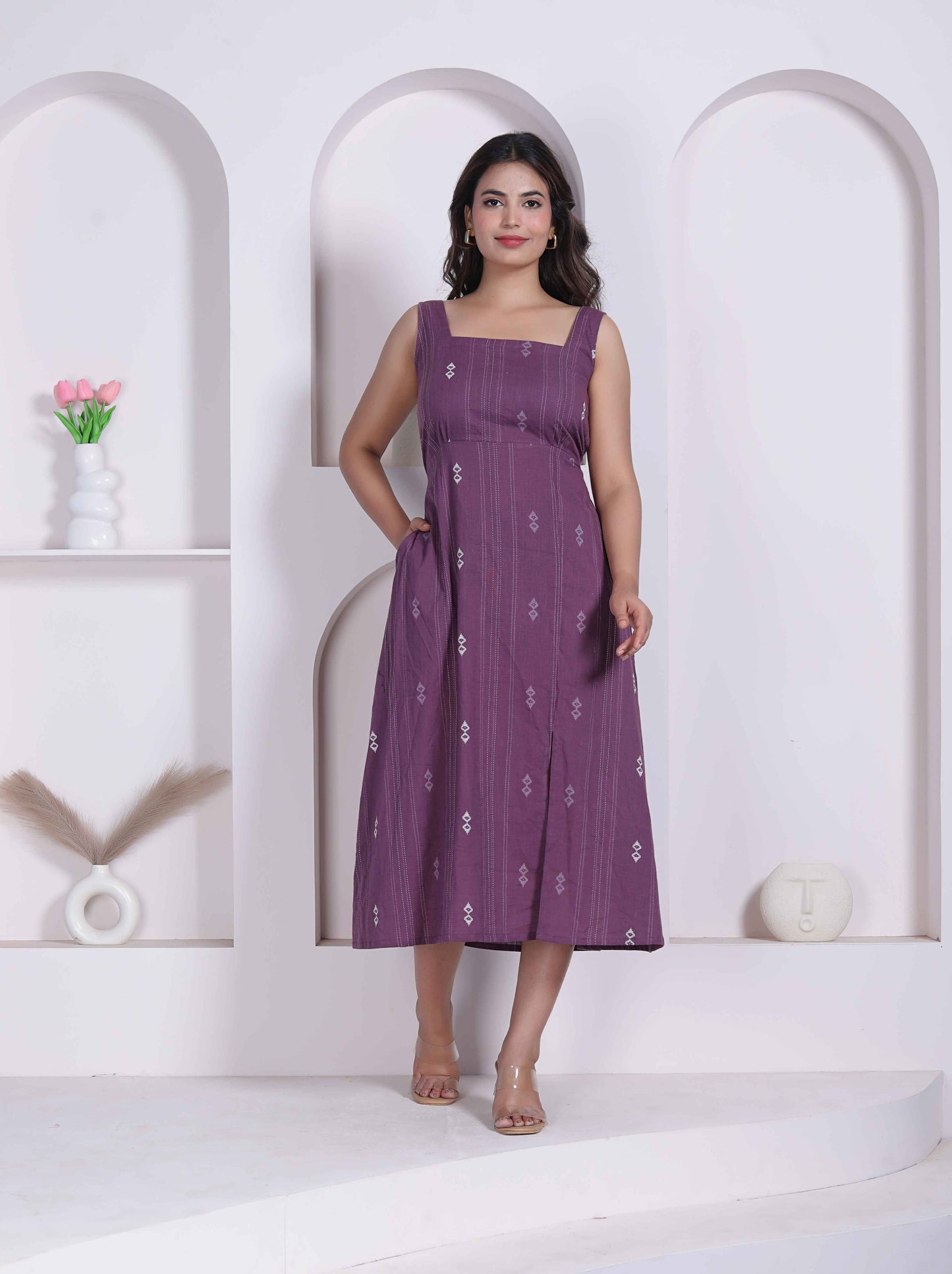 Miravan Womens Abstract Printed Wine A_line Maxi Dress