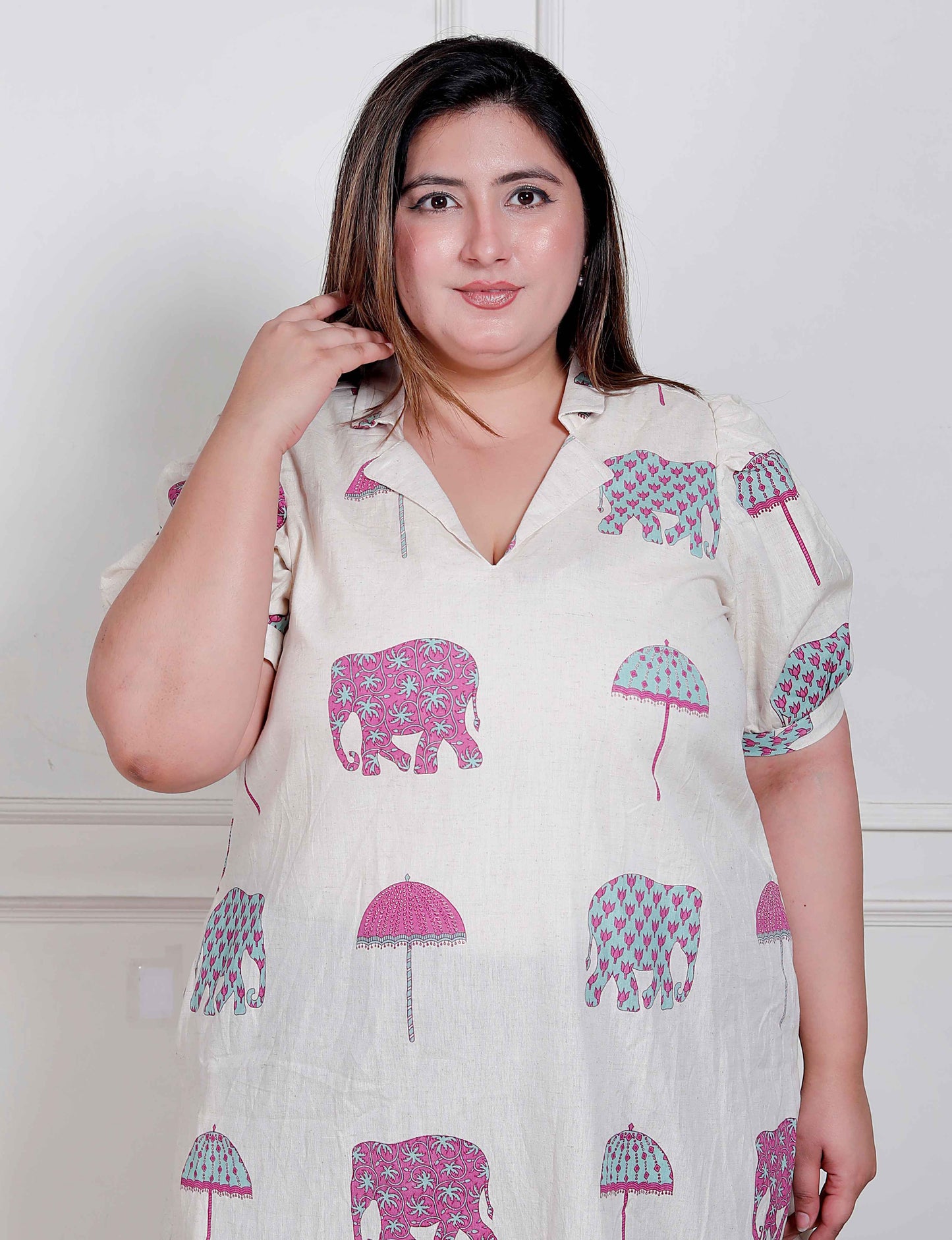 Miravan Plus Size Womens Flex cotton Short sleeve Off White Animal print A-Line Maxi dress