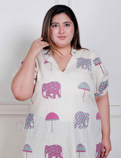 Miravan Plus Size Womens Flex cotton Short sleeve Off White Animal print A-Line Maxi dress