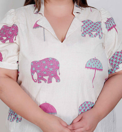 Miravan Plus Size Womens Flex cotton Short sleeve Off White Animal print A-Line Maxi dress