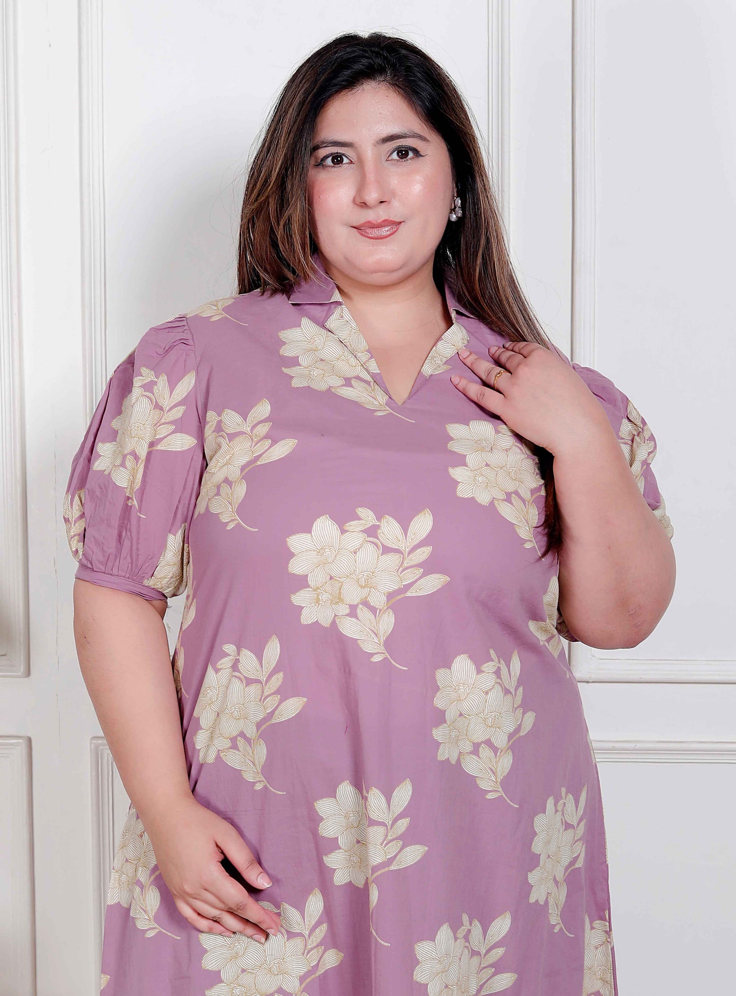 Miravan Plus Size Womens Lavender Floral printed A-Line Maxi Dress