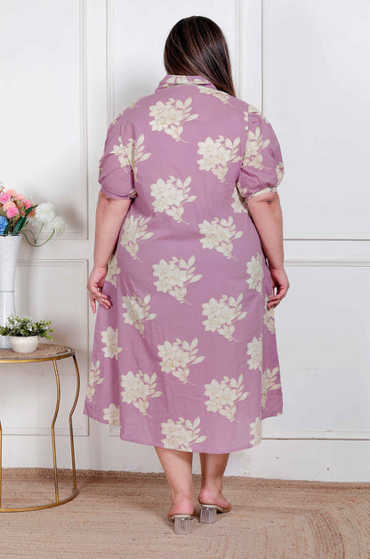 Miravan Plus Size Womens Lavender Floral printed A-Line Maxi Dress