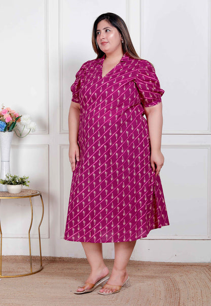 Miravan Plus Size Womens Magenta Floral Printed Cotton Dress with one side Pocket