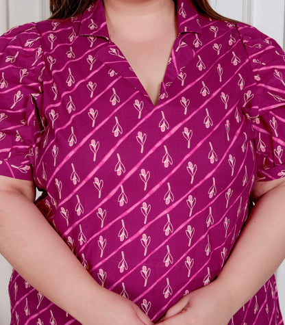 Miravan Plus Size Womens Magenta Floral Printed Cotton Dress with one side Pocket