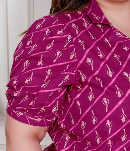 Miravan Plus Size Womens Magenta Floral Printed Cotton Dress with one side Pocket