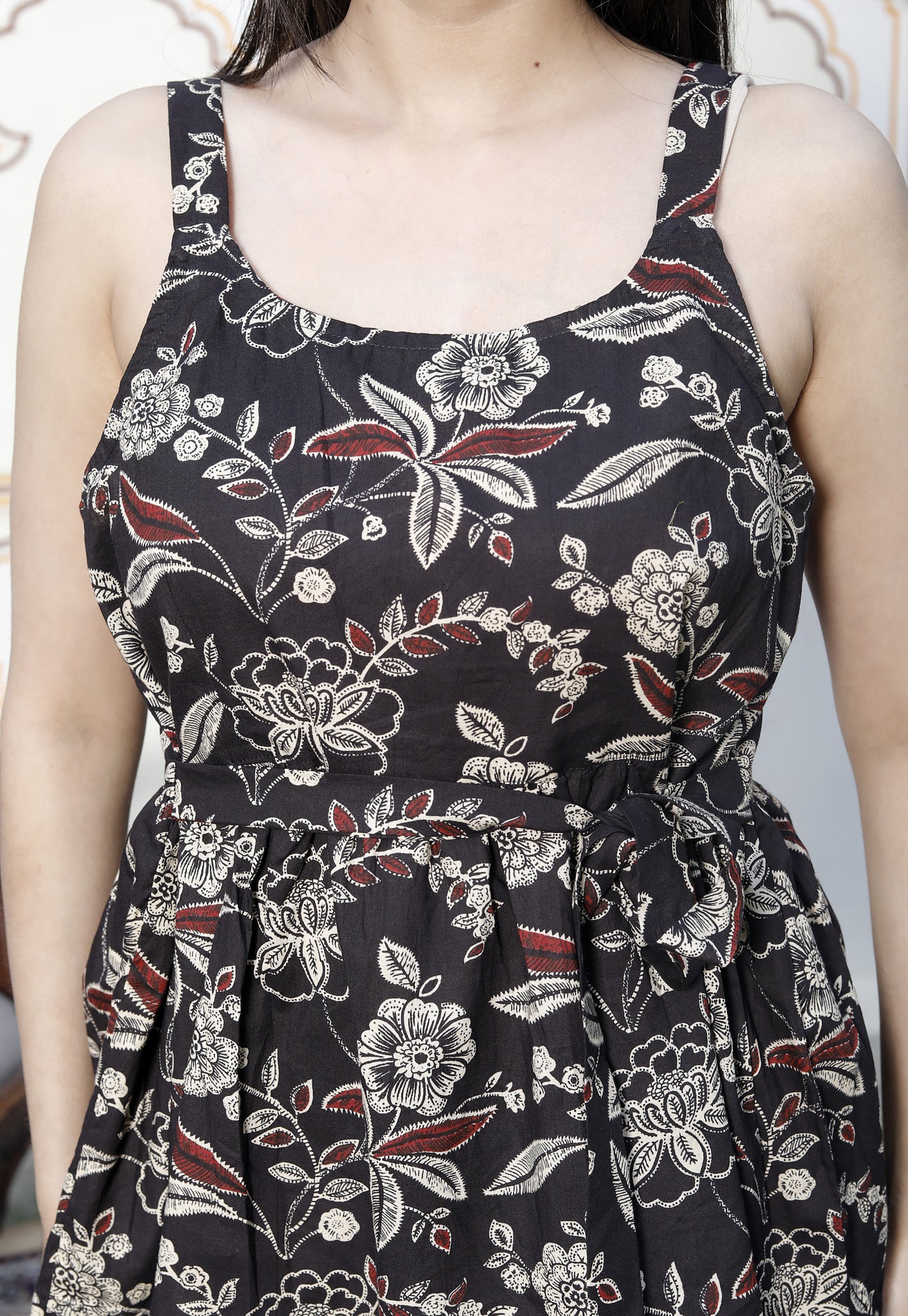 Miravan Womens Pure Cotton Floral Printed Noodle Straps Multi Western Top