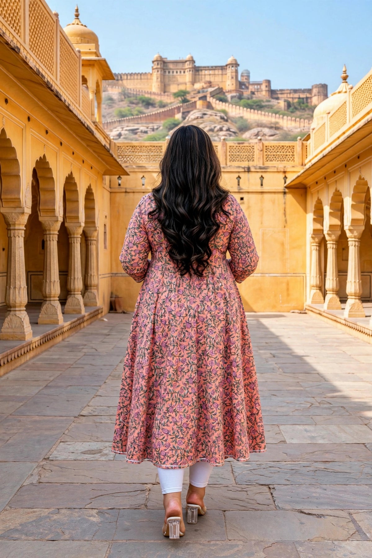 Miravan Womens Plus Size Orange Cotton Floral and Gota Patti Details Party Wear Anarkali Kurta