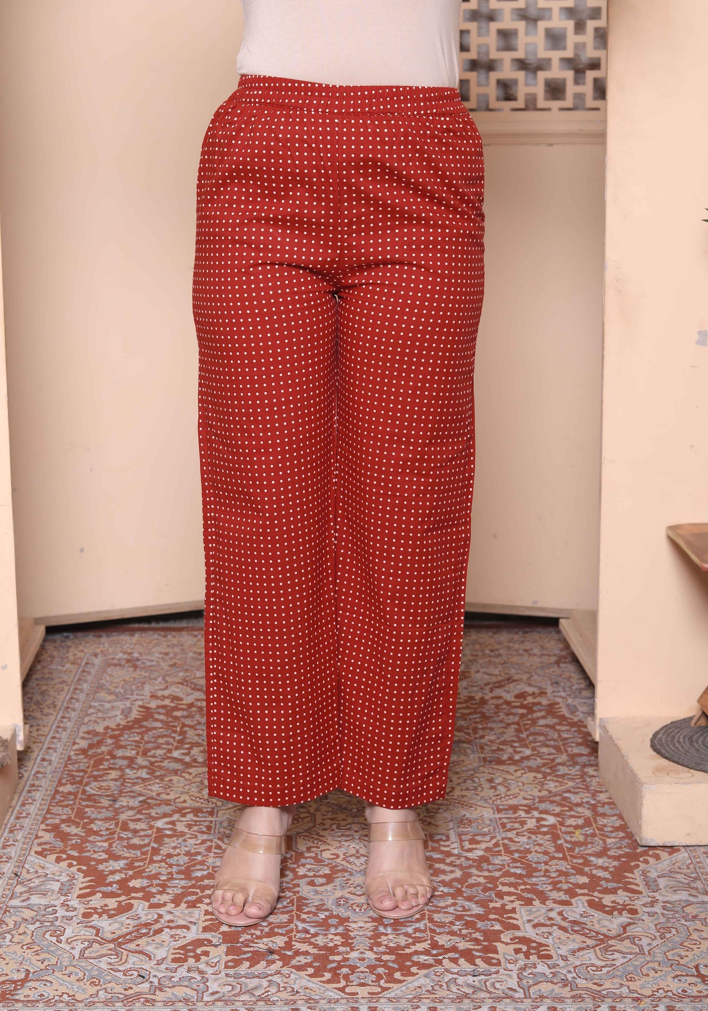 Miravan Womens Rust Animal Printed three quarter Sleeves  Pure Cotton Kurta with Palazzo