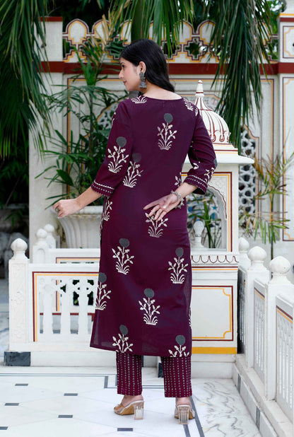 Women's Cotton Fabric Purple Kurta With Palazzo And Dupatta - Miravan