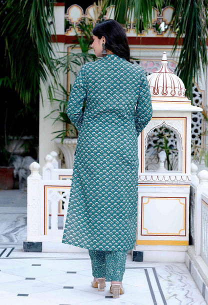 Women's Cotton Straight Style Blue Kurta With Palazzo And Dupatta - Miravan
