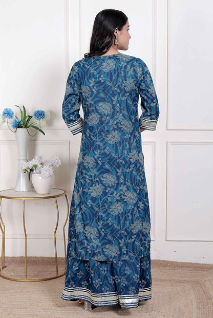Miravan women's Cotton Floral Printed V-Neck Kurta with Flared Palazzo