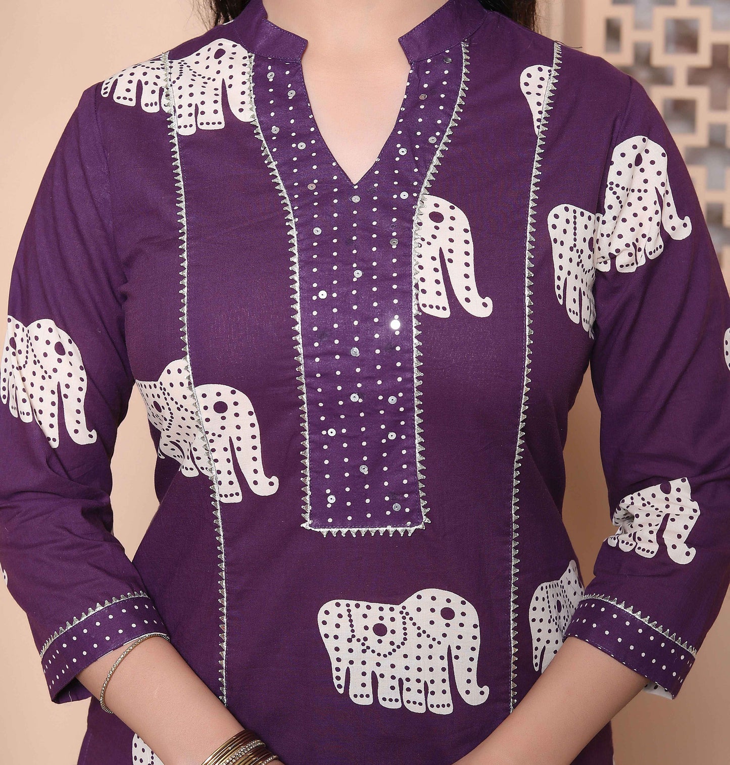 Miravan Womens Purple Printed Kurta with Palazzo