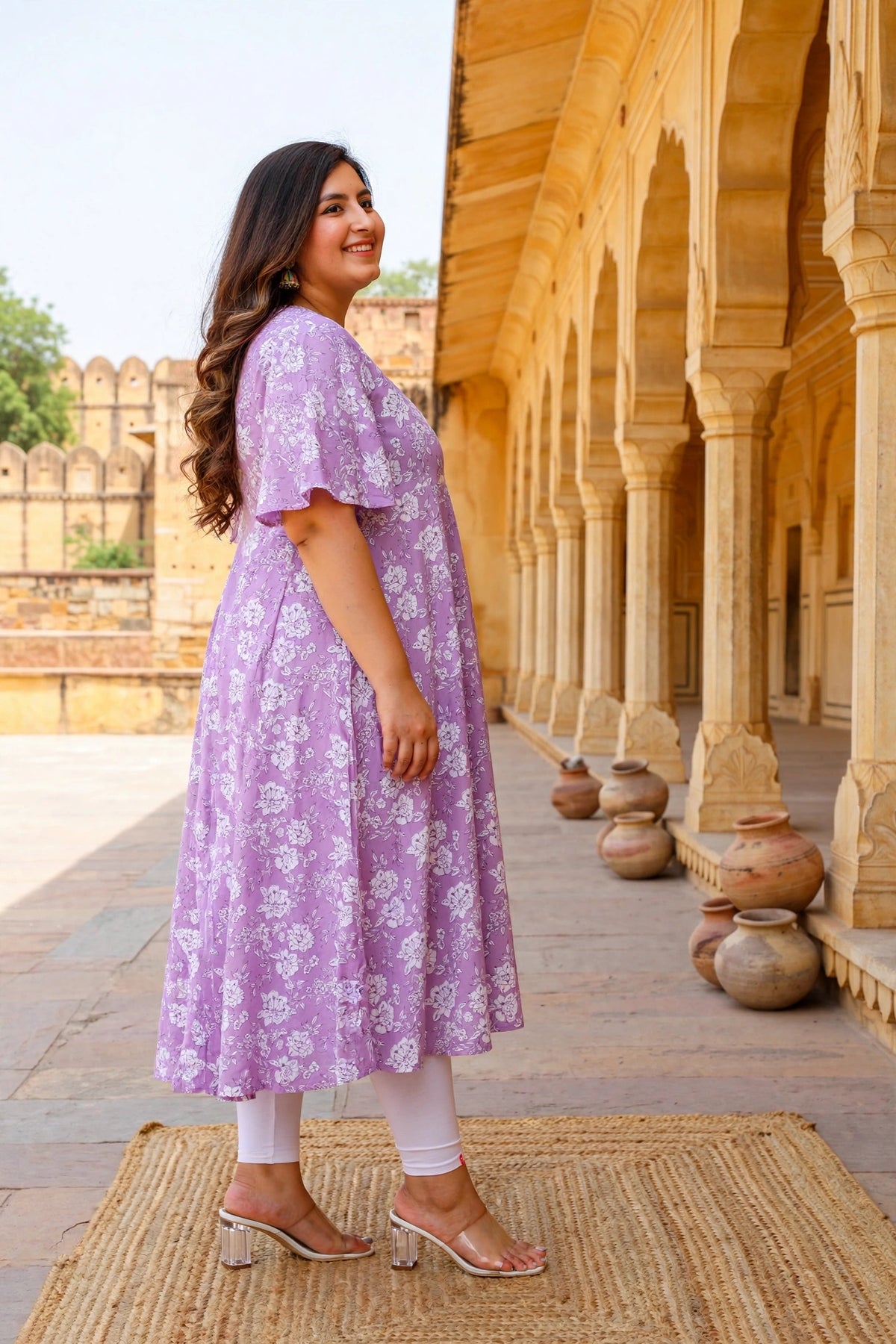 Miravan Womens Plus Size Floral Printed Cotton Anarkali Kurta