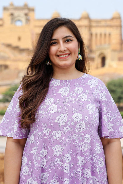 Miravan Womens Plus Size Floral Printed Cotton Anarkali Kurta