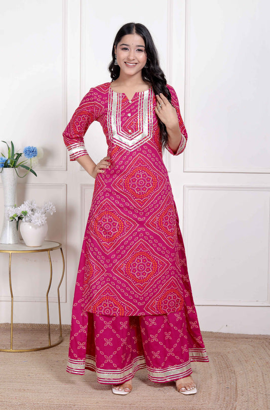 Miravan Women's Embellished ethnic cotton Kurta with palazzo